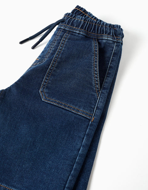 Midi denim shorts with drawstring for boys, dark blue