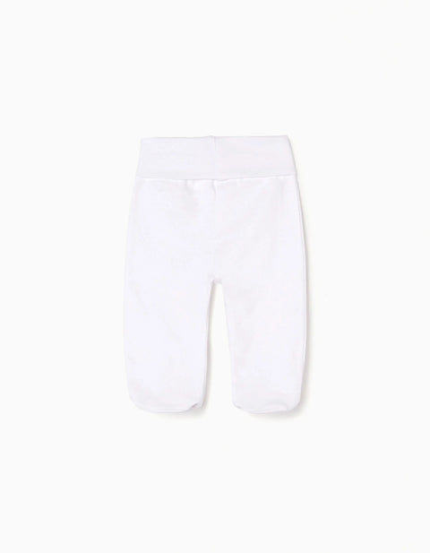 Pack 4 Footed Cotton Trousers for Newborns and Babies, White