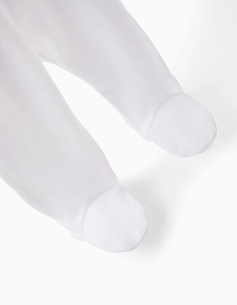 Pack 4 Footed Cotton Trousers for Newborns and Babies, White