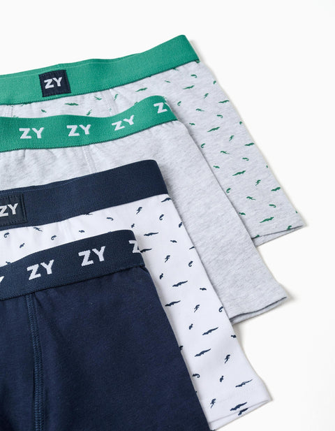 Pack of 4 Plain/Printed Boxer Shorts for Boys, Multicolour