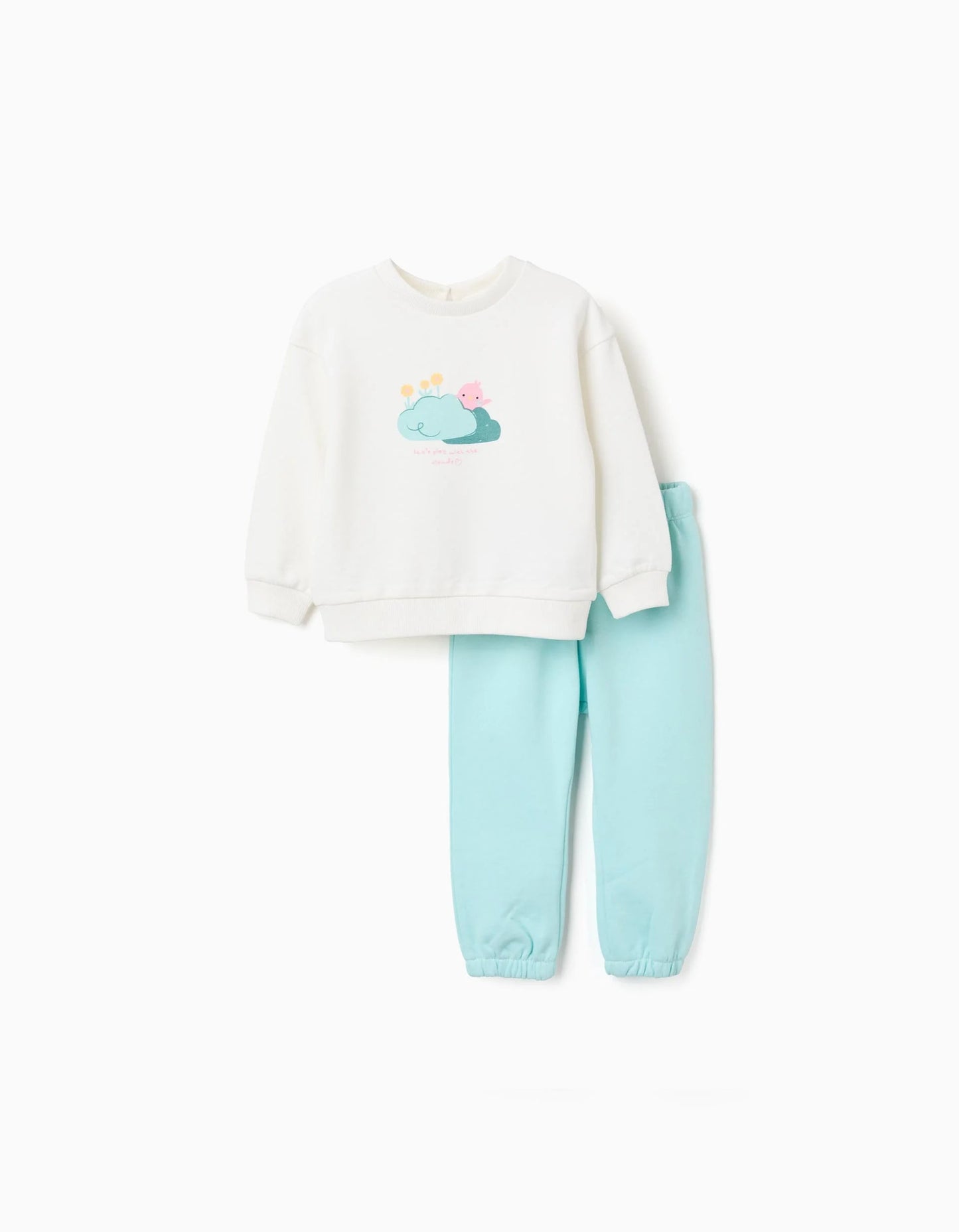 Cotton sweatshirt and trousers set for baby girls, white/light blue