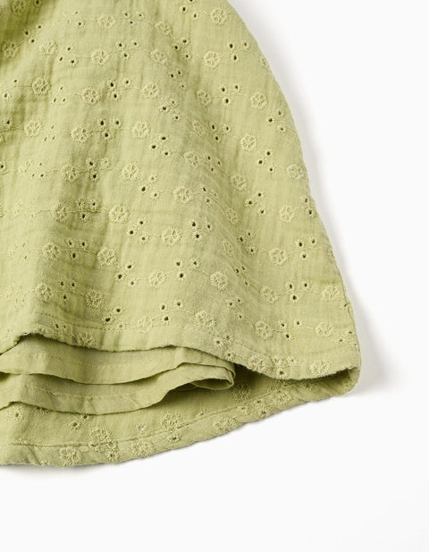 Cotton dress in broderie anglaise for baby girls, light green