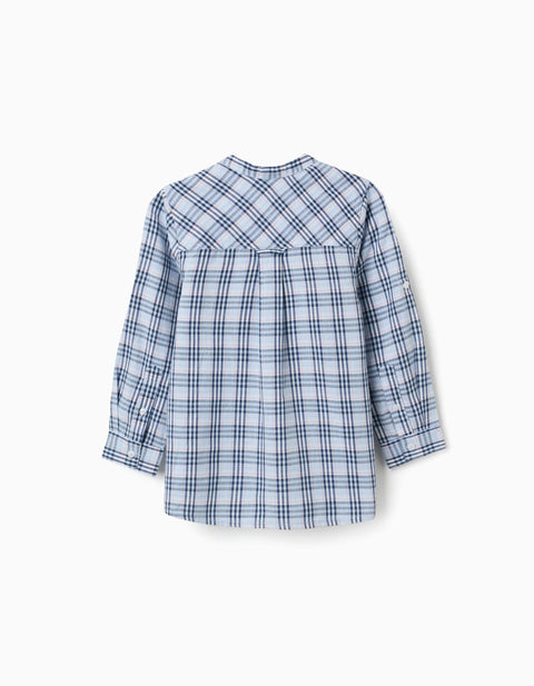 Cotton Checked Shirt with Roll-Up Sleeves B&S for Boys, Blue