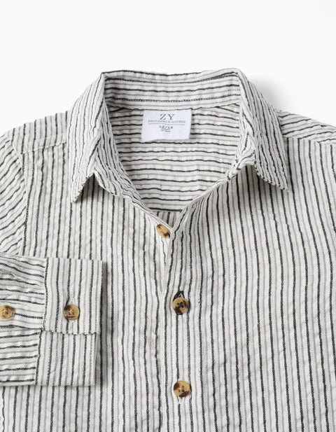 Long Sleeve Cotton Shirt with Stripes B&S for Baby Boys, White/Grey