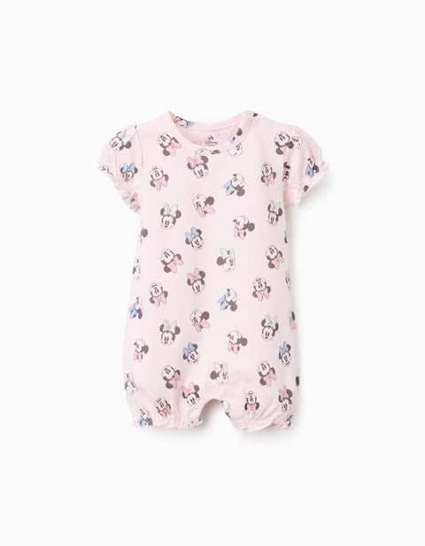 Cotton Romper with Minnie Motif for Newborn and Baby Girls, Light Pink