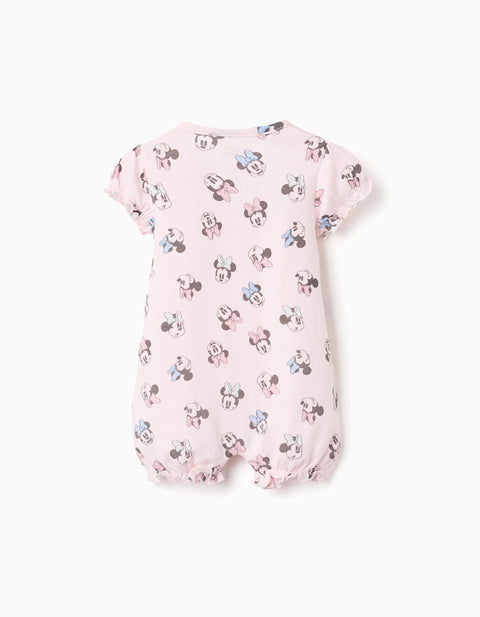 Cotton Romper with Minnie Motif for Newborn and Baby Girls, Light Pink