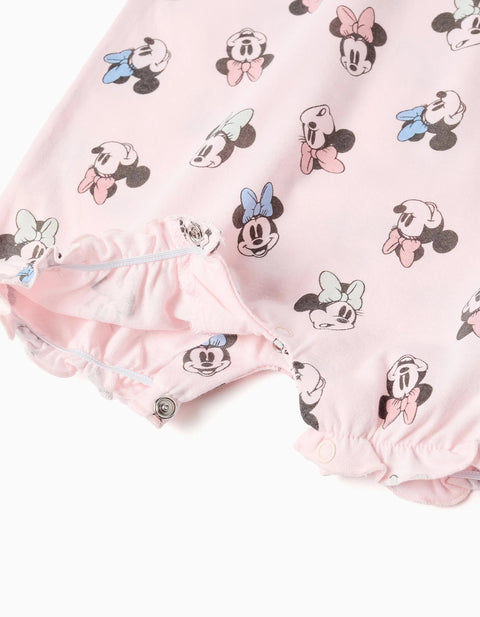 Cotton Romper with Minnie Motif for Newborn and Baby Girls, Light Pink