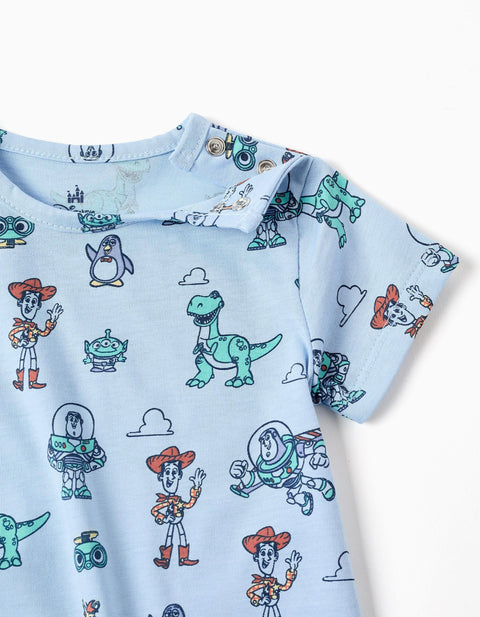 Cotton Romper with Toy Story Motif for Newborn and Baby Boys, Light Blue