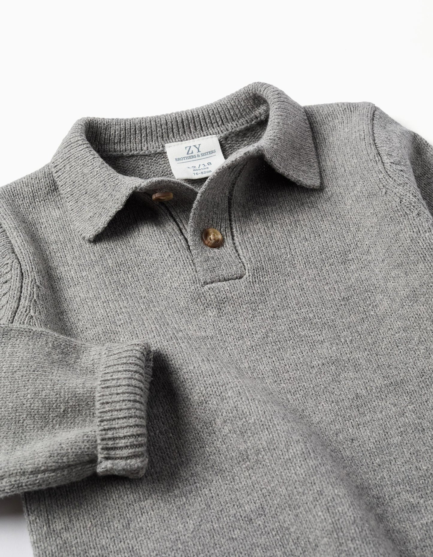 Knitted Jumper with Polo Collar B&S for Baby Boys, Grey