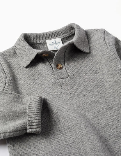 Knitted Jumper with Polo Collar B&S for Baby Boys, Grey