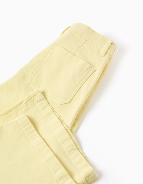 Wide Leg Twill Trousers for Girls, Light Yellow