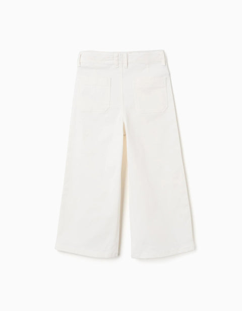 Wide leg twill trousers for girls, white