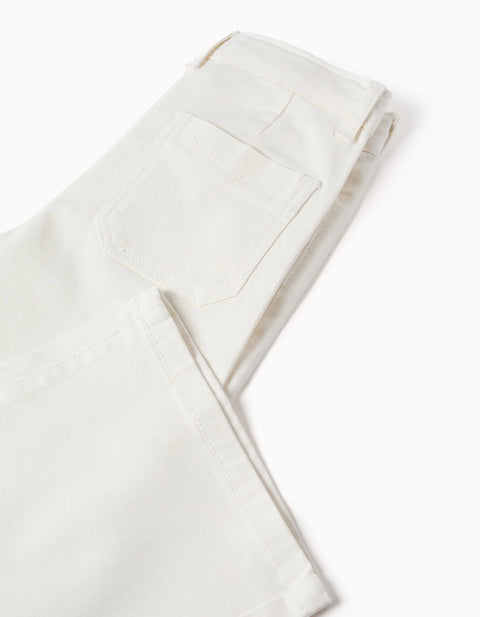 Wide leg twill trousers for girls, white