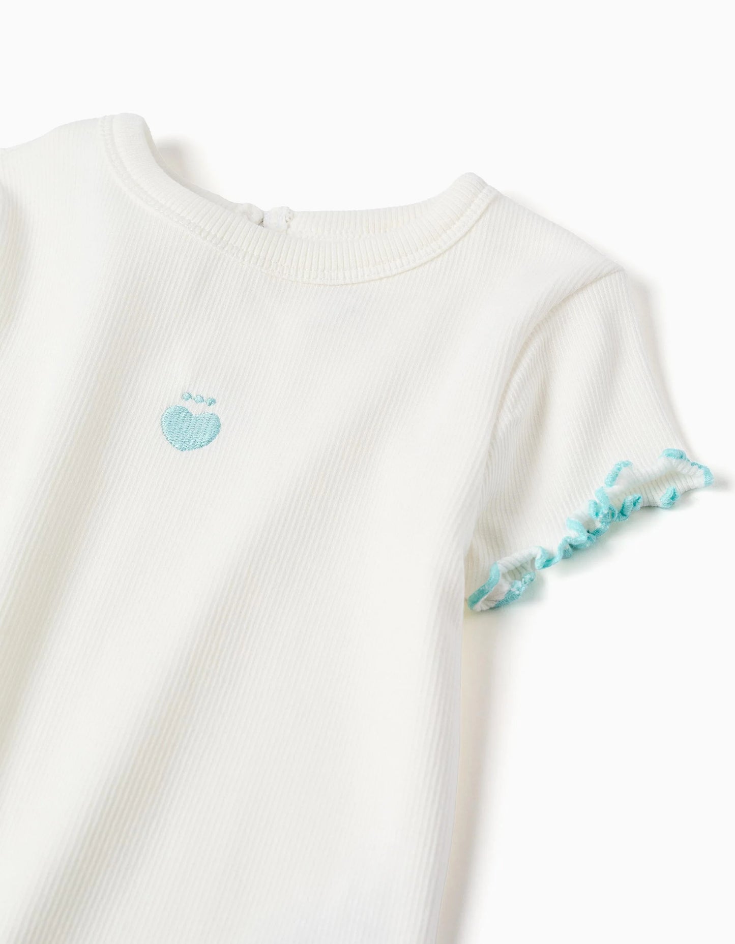 Ribbed T-shirt with wavy ends for baby girls, white/blue