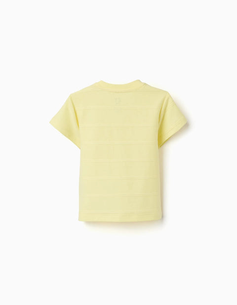 Cotton T-Shirt with Embossed Lines and Pocket for Baby Boys, Yellow