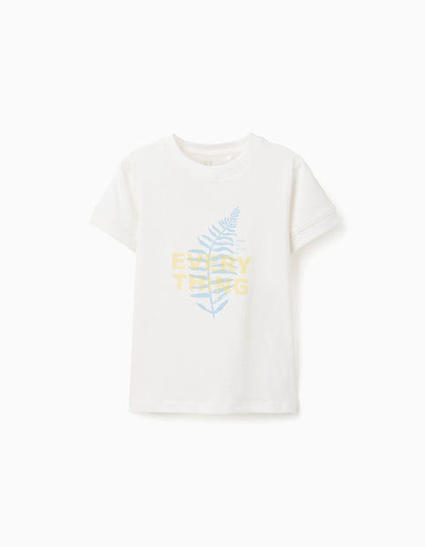 Cotton T-Shirt with Everything Print for Boys, White
