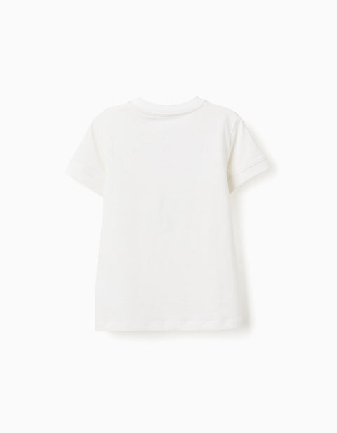 Cotton T-Shirt with Everything Print for Boys, White