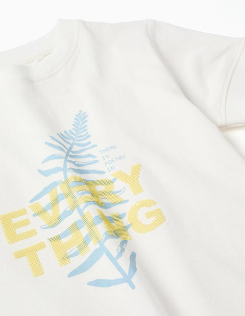 Cotton T-Shirt with Everything Print for Boys, White