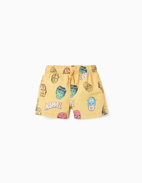Swim Shorts with Marvel Motif and Drawstring for Boys, Yellow