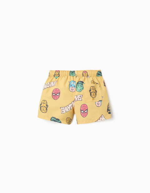 Swim Shorts with Marvel Motif and Drawstring for Boys, Yellow