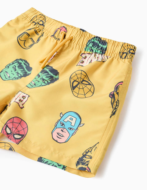 Swim Shorts with Marvel Motif and Drawstring for Boys, Yellow