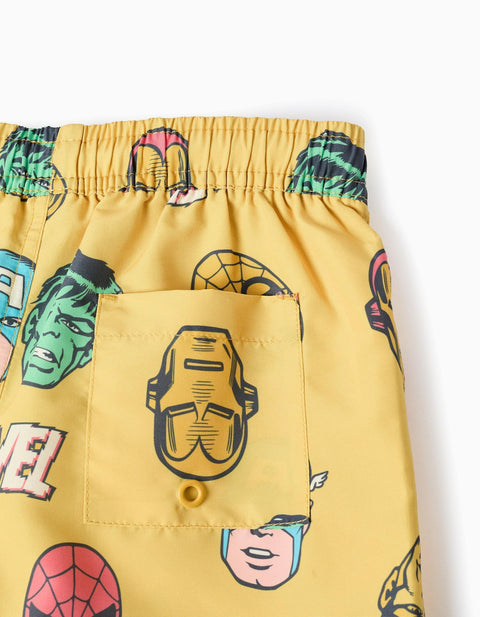 Swim Shorts with Marvel Motif and Drawstring for Boys, Yellow