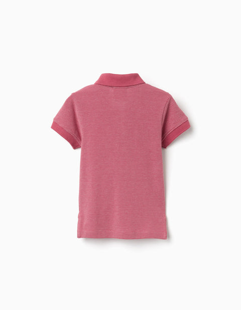 Cotton Piqué Polo Shirt with Jacquard Dots for Baby Boys, Dark Pink