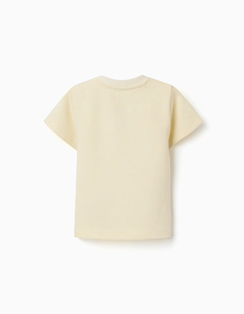 Ribbed Cotton T-Shirt with Poetry Print for Baby Boys, Yellow