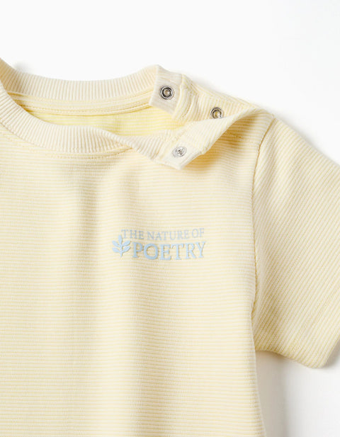 Ribbed Cotton T-Shirt with Poetry Print for Baby Boys, Yellow