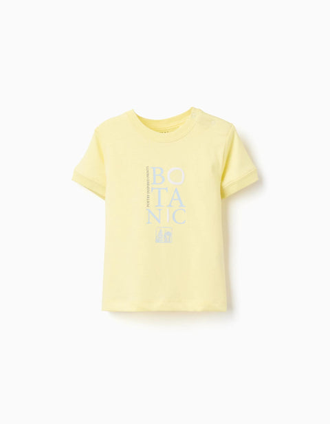 Cotton T-Shirt with Botanic Print for Baby Boys, Yellow