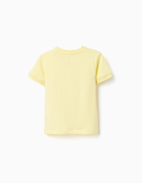 Cotton T-Shirt with Botanic Print for Baby Boys, Yellow