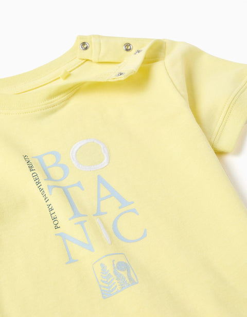 Cotton T-Shirt with Botanic Print for Baby Boys, Yellow