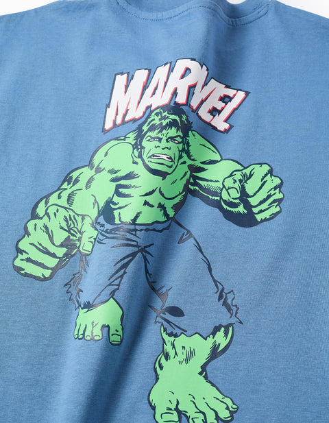 Cotton T-Shirt with Hulk Prints for Boys, Blue