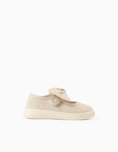 Canvas shoes with flexible sole for baby girls, beige