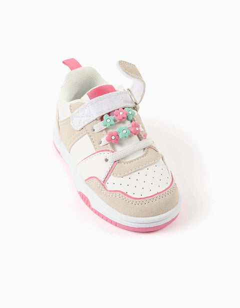 Dual-Fabric Trainers with Decorative Flowers for Baby Girls, Multicolour