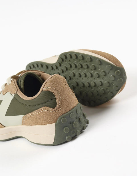 Dual-Fabric Trainers with Laces Superlight Runner for Baby Boys, Green/Beige