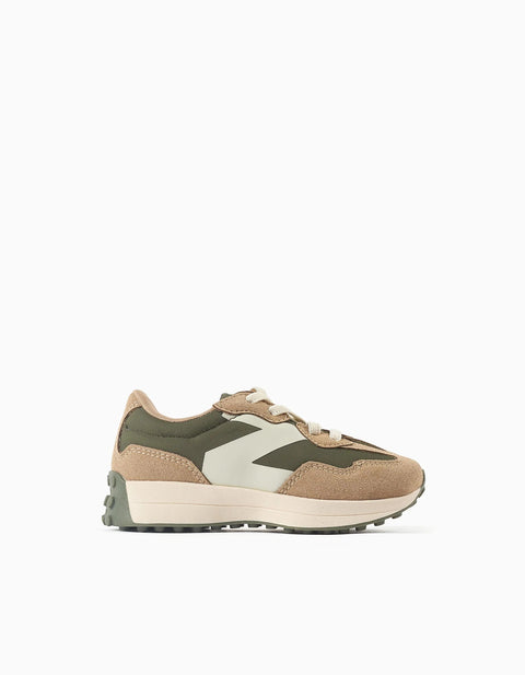 Dual-Fabric Trainers with Laces Superlight Runner for Baby Boys, Green/Beige