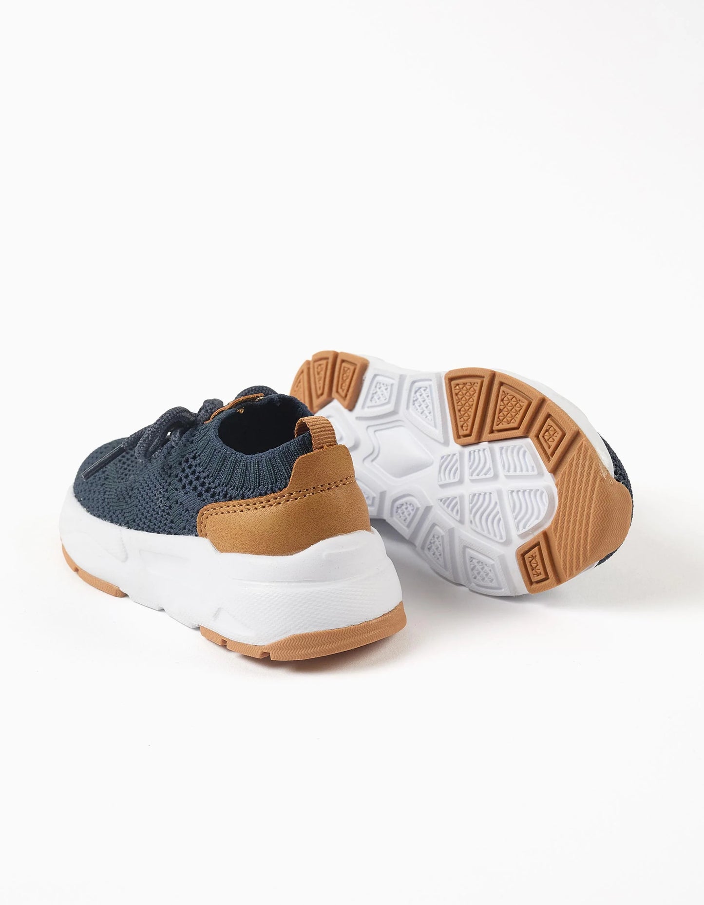 Flyknit trainers with laces for baby boys, dark blue/camel