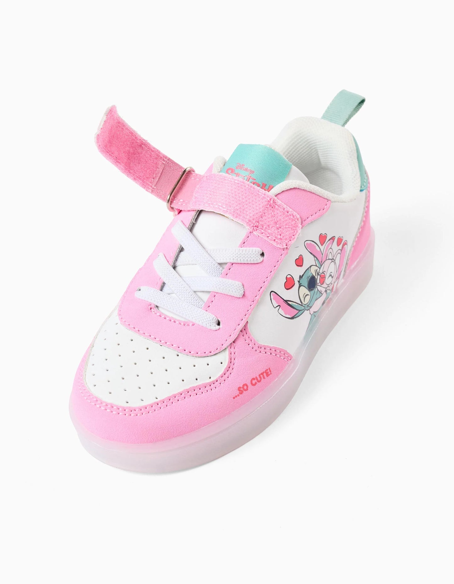 Light-up trainers with Stitch print for girls, white/pink/blue