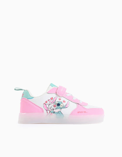 Light-up trainers with Stitch print for girls, white/pink/blue