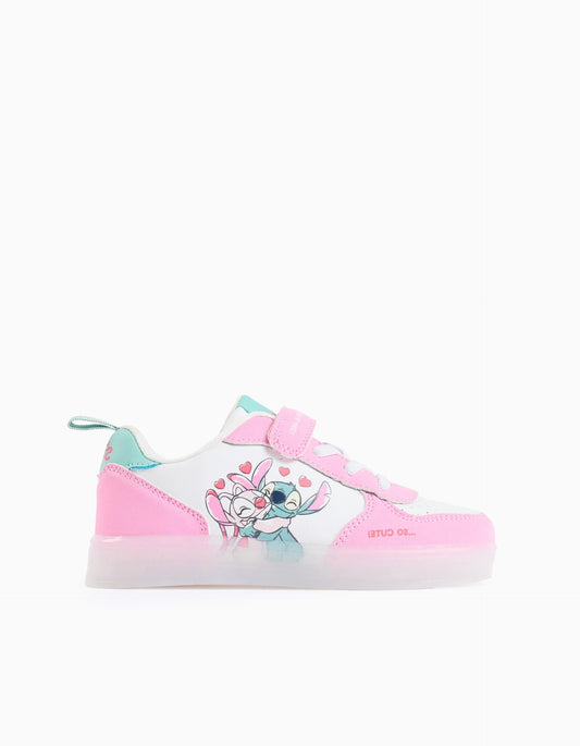 Light-up trainers with Stitch print for girls, white/pink/blue
