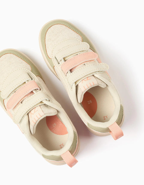 Dual-fabric ZY Move trainers for girls, beige/orange/green