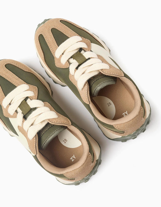 Combined trainers with laces Superlight Runner for boys, green/beige