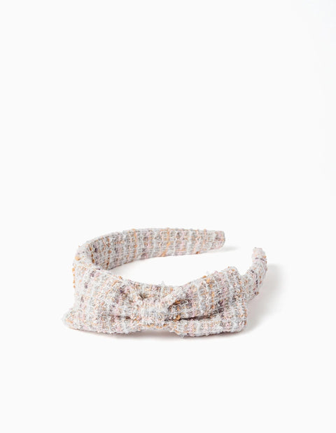 Padded Alice band in tweed with bow on top for girls, pink