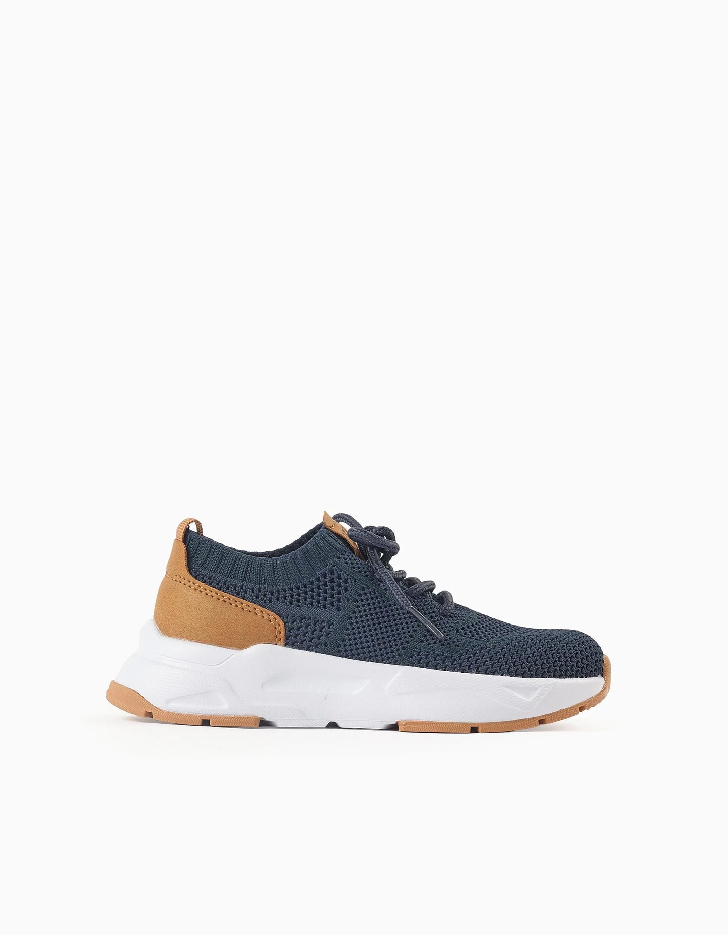 Flyknit trainers with laces for boys, dark blue/camel