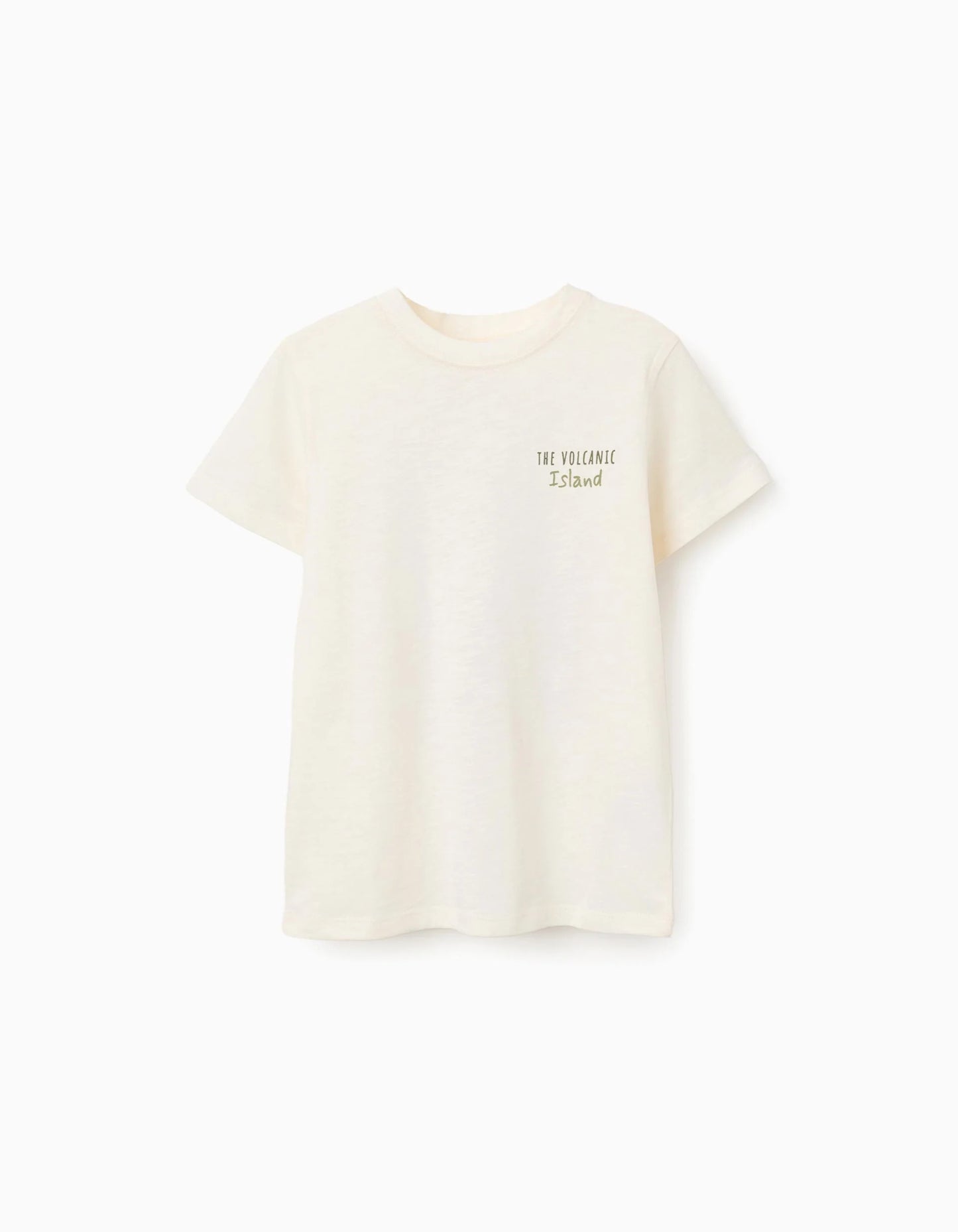 Cotton T-shirt with Lanzarote prints for boys, light beige