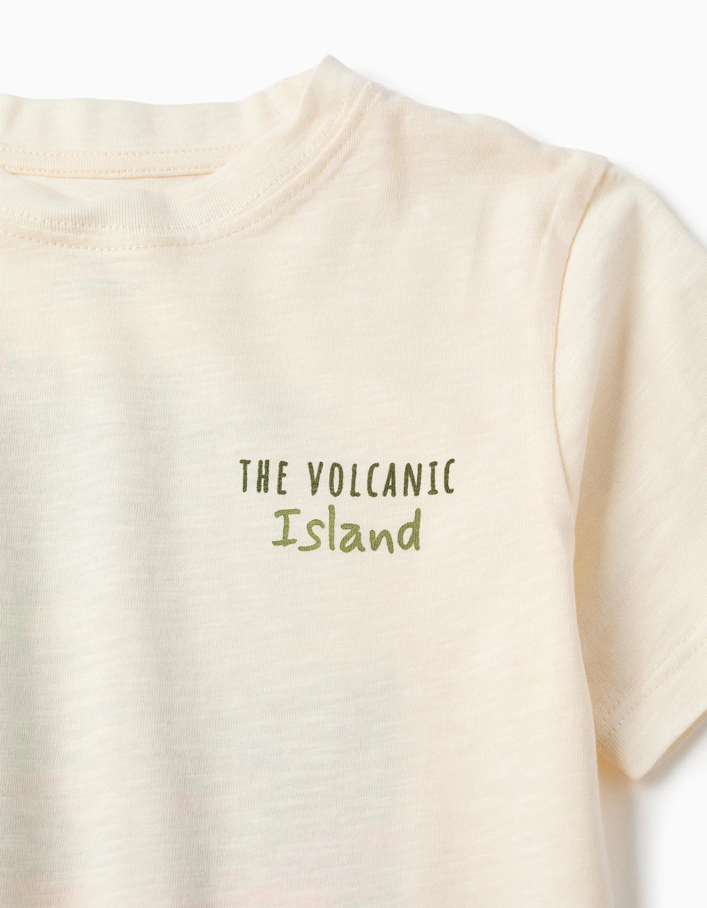 Cotton T-shirt with Lanzarote prints for boys, light beige