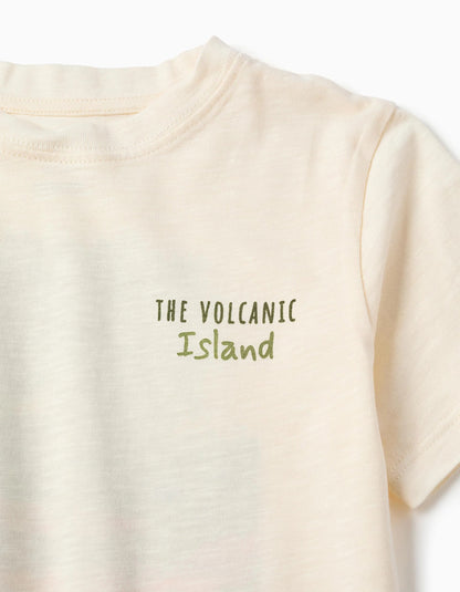 Cotton T-shirt with Lanzarote prints for boys, light beige