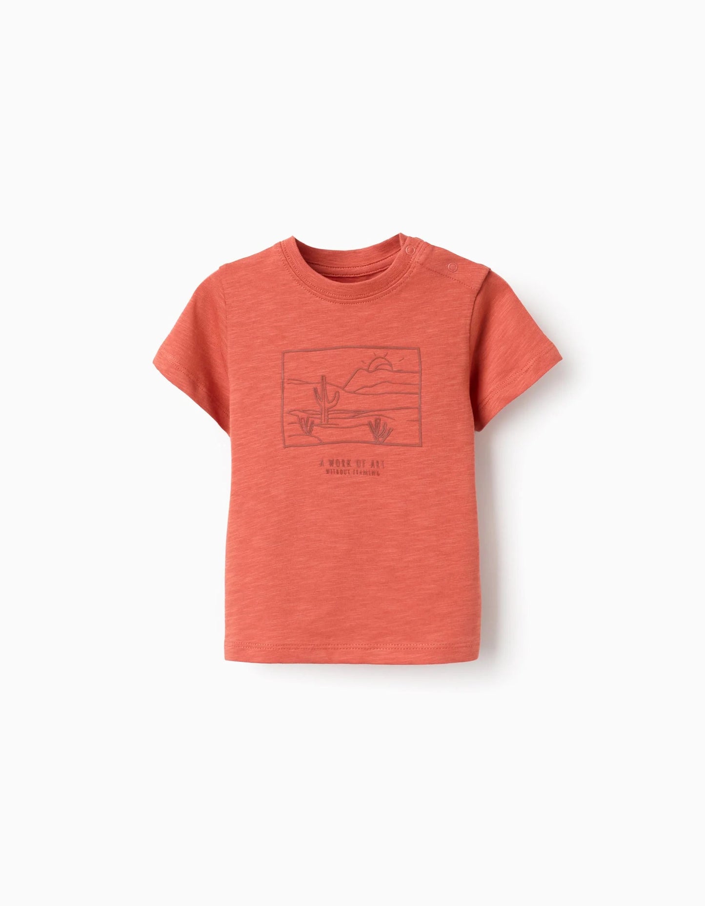 Cotton T-shirt with Work of Art print for baby boys, orange