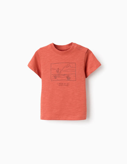 Cotton T-shirt with Work of Art print for baby boys, orange